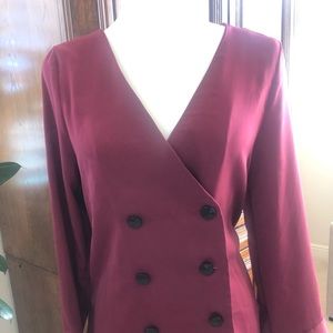 Long sleeve burgundy blouse with black buttons